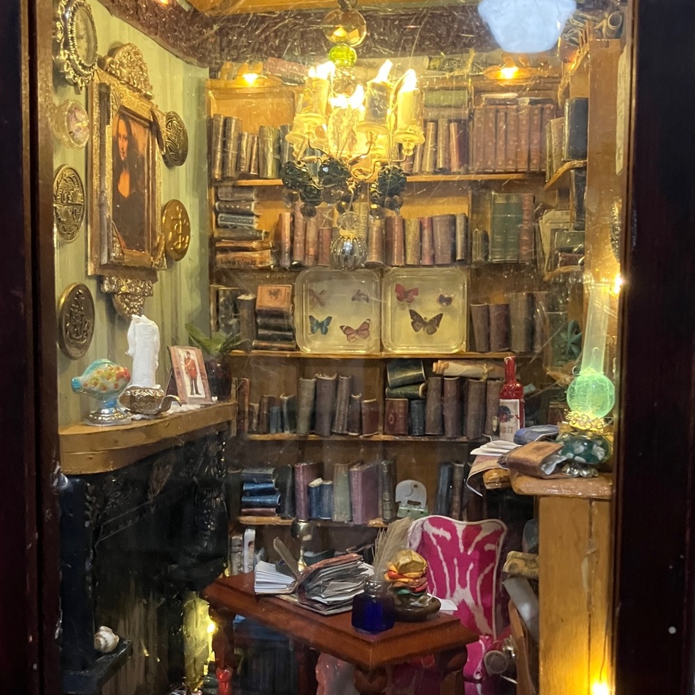 Miniature Library Diorama with Chandelier